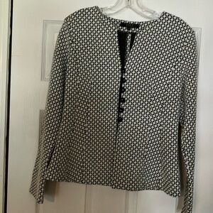 Alex Marie Black and White Fitted Blouse with 3/4 Sleeves